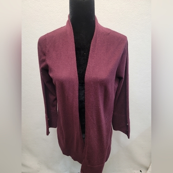 EVOLUTION BY CYRUS Ancho Chili Burgandy Open Front Medium Cardigan Sweater - Picture 6 of 11
